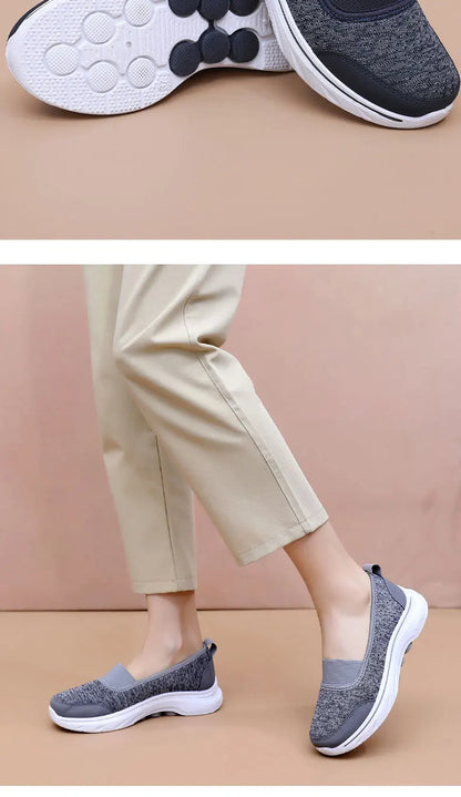 Női Légáteresztő Vulkanizált Cipő Fehér - Divatos Mesh Sneaker Munkacipő