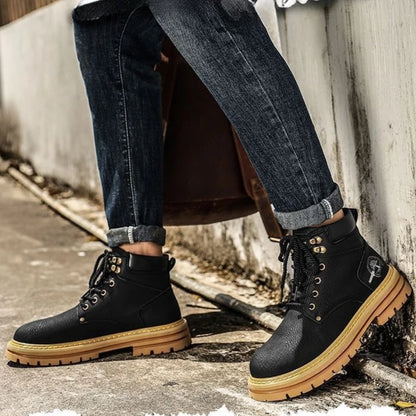 Herren-Ankle-Boots – Plateau-Lederstiefel mit Schnürung