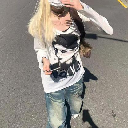 JEYONGZOOCN O-Neck T-Shirt 90s