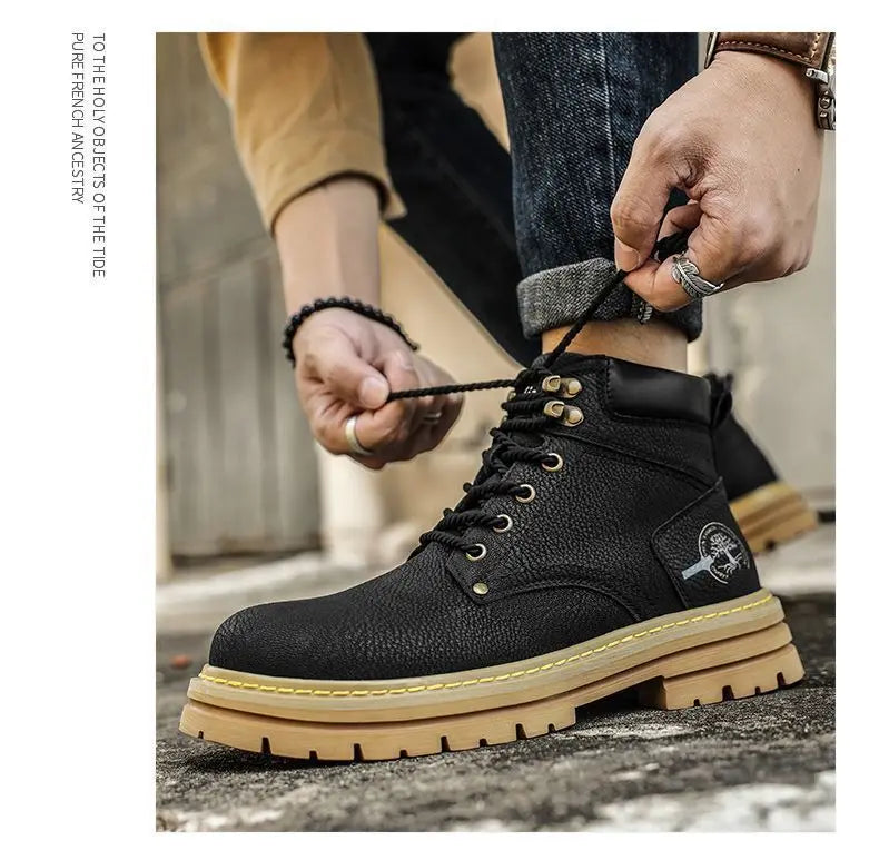 Herren-Ankle-Boots – Plateau-Lederstiefel mit Schnürung