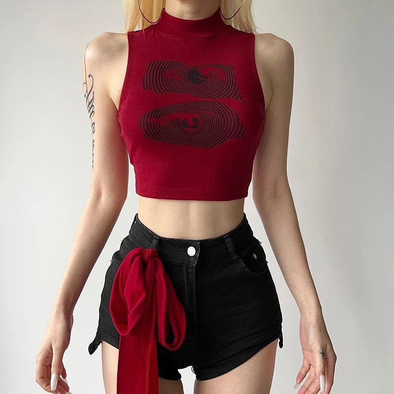 Women's Crop Top JEYONGZOOCN Red