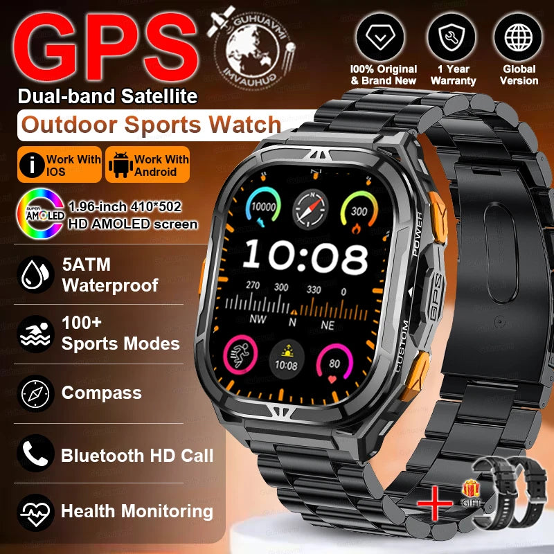 MilSpecTech Katonai Beidou GPS Okosóra - 1,96 Hüvelykes Kijelző, 10ATM Vízálló, Bluetooth Hívás