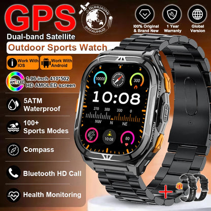 MilSpecTech Katonai Beidou GPS Okosóra - 1,96 Hüvelykes Kijelző, 10ATM Vízálló, Bluetooth Hívás