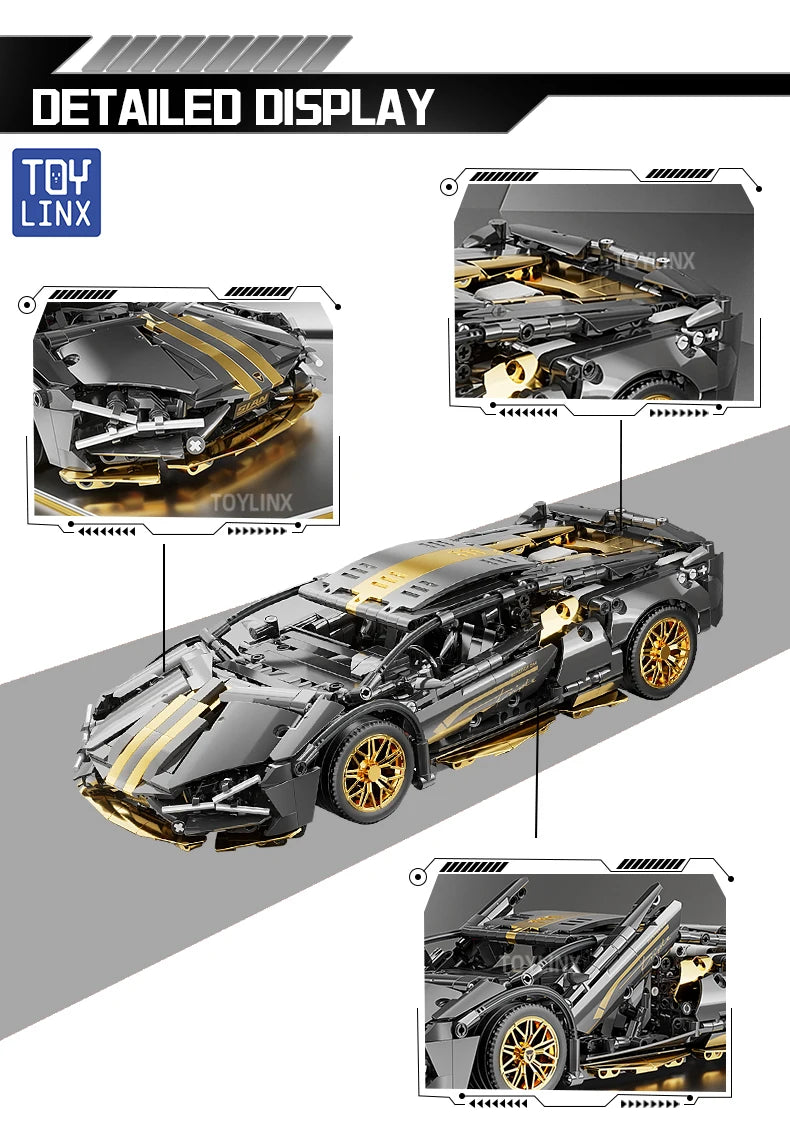 Prémium Építőkocka Szett 1280 db - 1:14 Sport Autó Modell Felnőtteknek