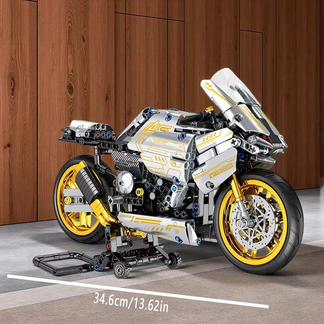 Platina Motorkerékpár Építő Szett 2456 Db - Mechanikus Transzmisszióval és Mozgó Hengerrel, Asztali Kiállítási Projekt