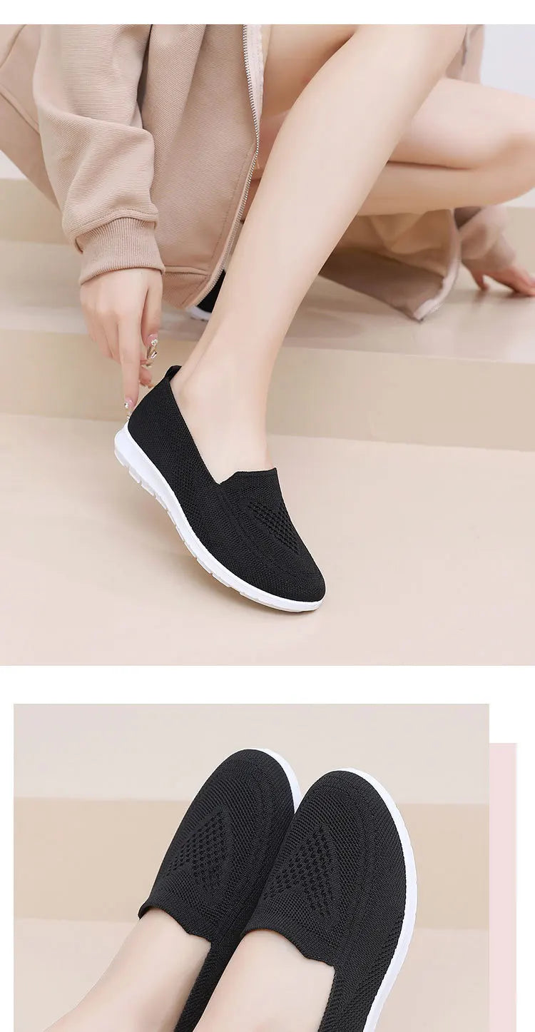 Női Slip-On Cipő - Lélegző Hálós Casual Lapos Cipő Tavaszi-Őszi Szezonra