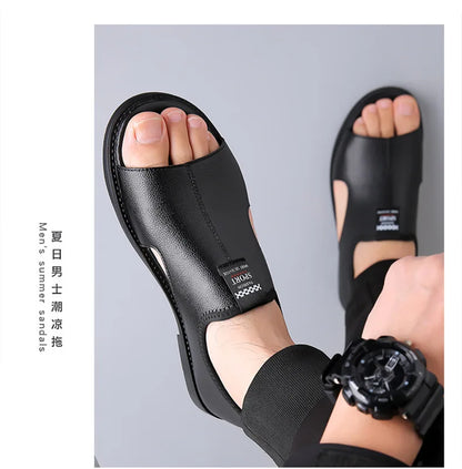 Férfi Designer Bőr Szandál - Divatos Nyári Strand Papucs Csúszásmentes
