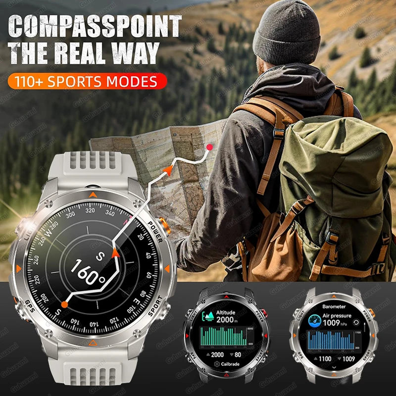 MilTech Katonai Szintű Úszó Okosóra - Beépített GPS Kompassz 30m Vízálló 1,46 Hüvelykes AMOLED