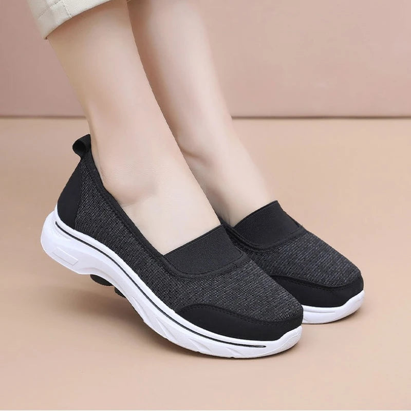 Női Légáteresztő Vulkanizált Cipő Fehér - Divatos Mesh Sneaker Munkacipő