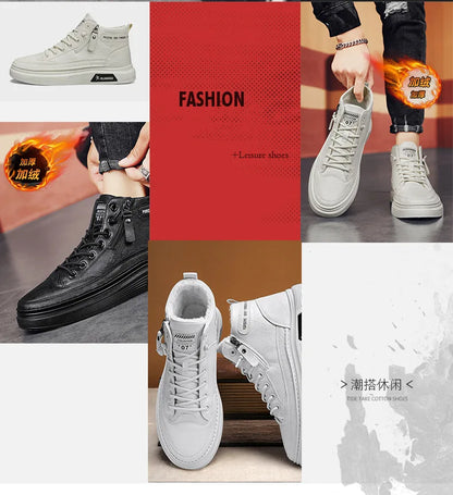 Férfi Téli Bundás Sneaker - Meleg Bőr Casual Cipő Platform Talppal