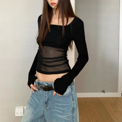 JEYONG Patchwork Háló Crop Top
