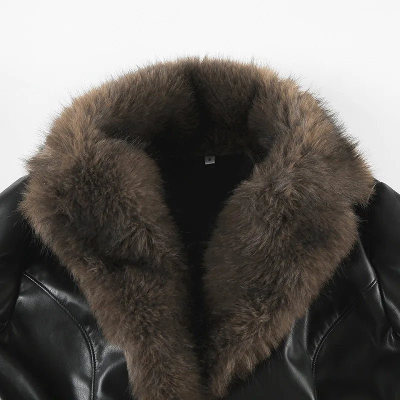 Leather Jacket Women's Fur Warm