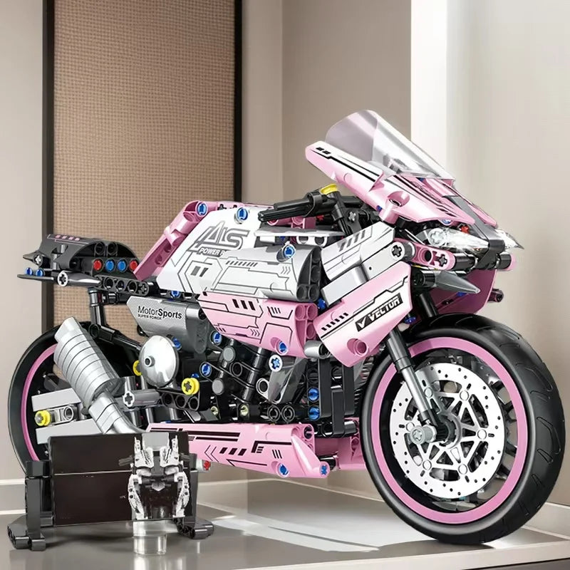 2468 Darabos Rózsaszín Motorkerékpár Építő Készlet - Modern Dizájn Játék Modell És Tartós ABS Anyag