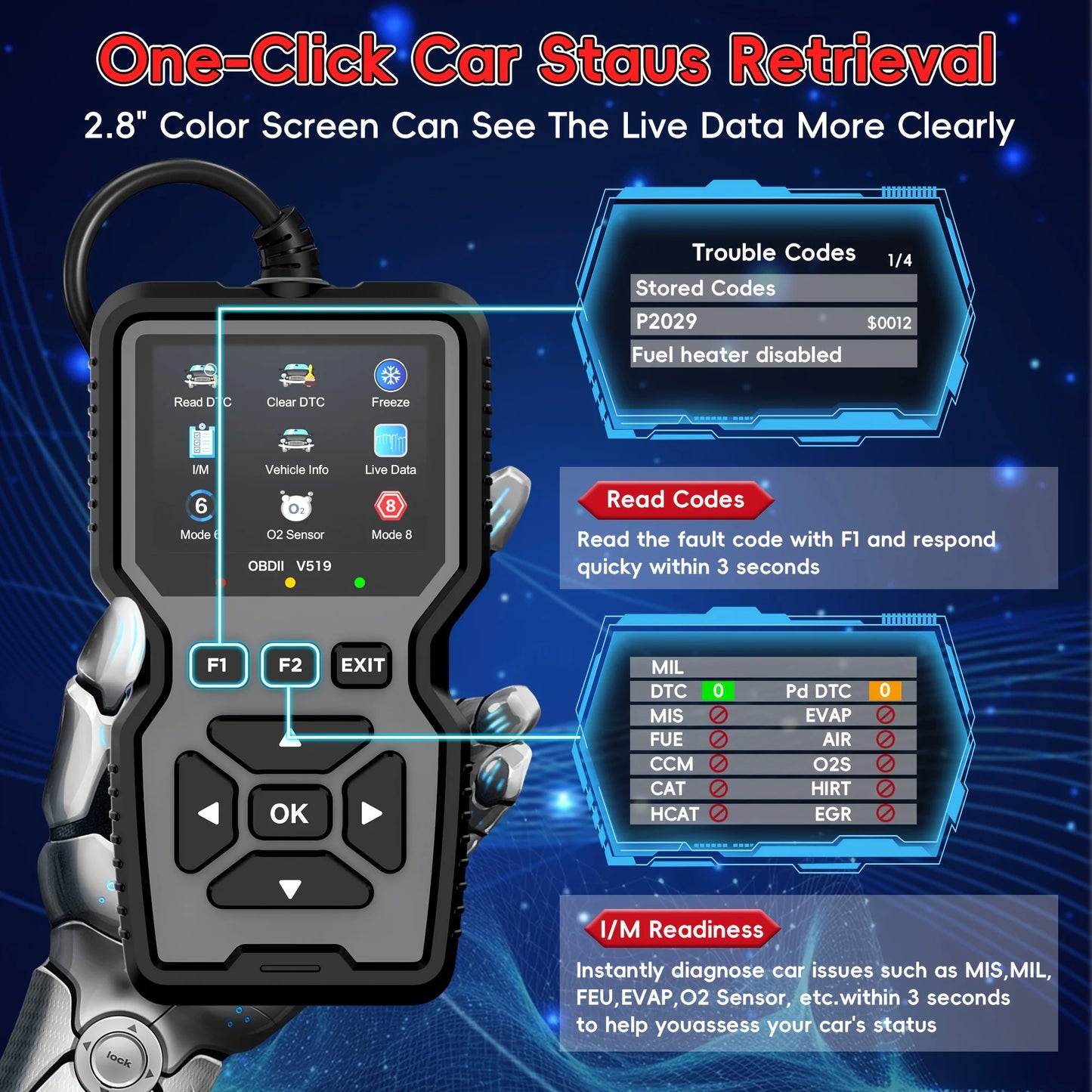 OBD2 Diagnosztikai Eszköz - Profi Motor Kód Olvasóval És Reset Lehetőséggel Valós Idejű Adatolvasás