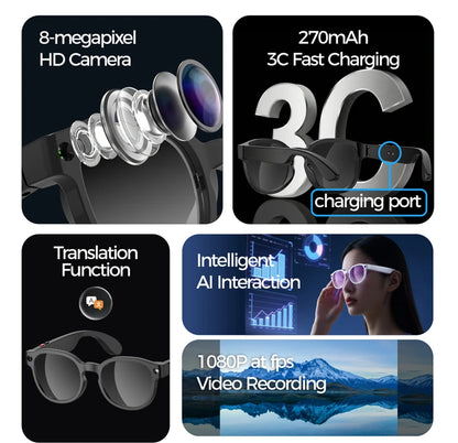 AI Okosszemüveg – 4K Kamera, Bluetooth Hívás, Valós Idejű Fordítás