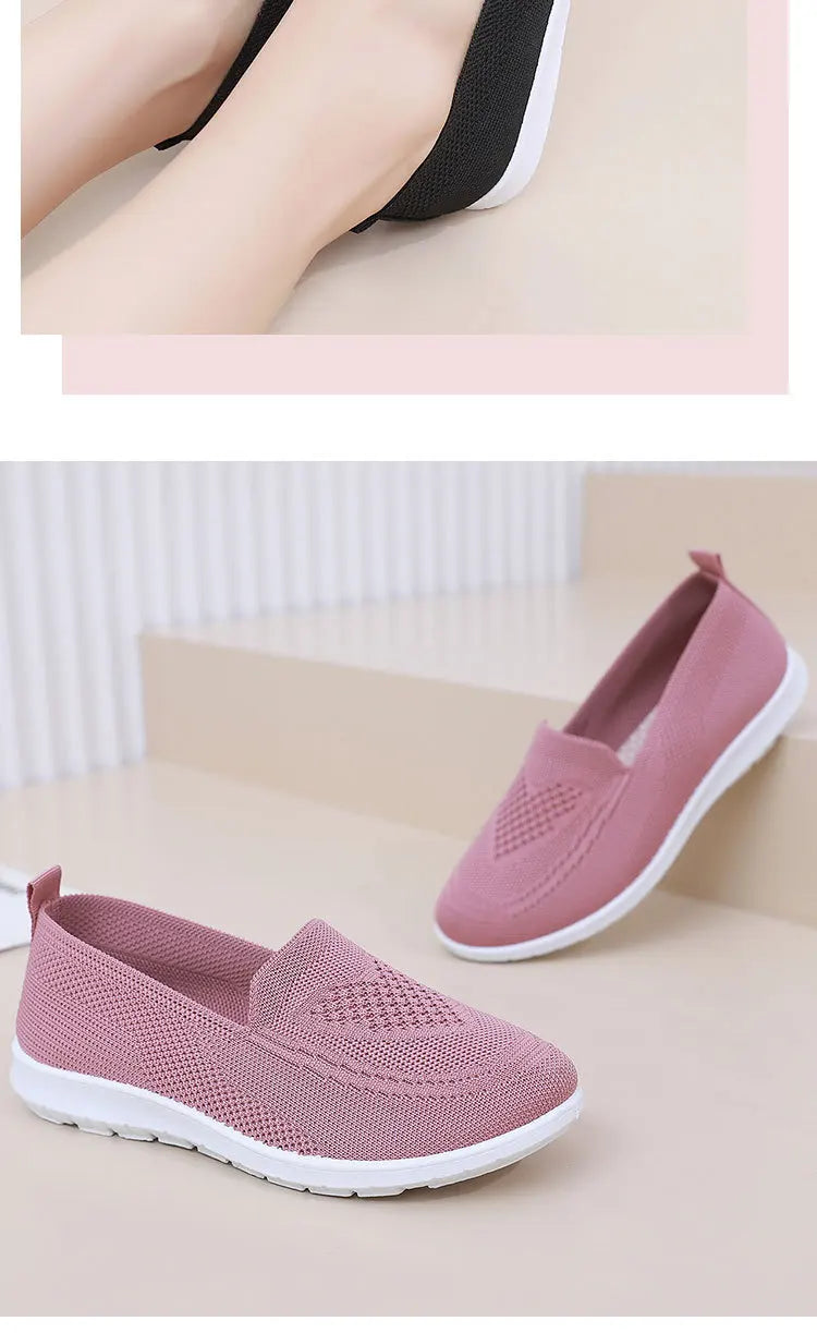 Női Slip-On Cipő - Lélegző Hálós Casual Lapos Cipő Tavaszi-Őszi Szezonra