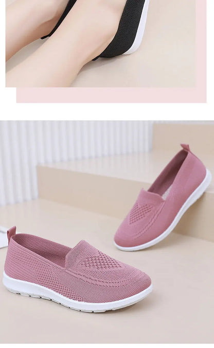 Női Slip-On Cipő - Lélegző Hálós Casual Lapos Cipő Tavaszi-Őszi Szezonra