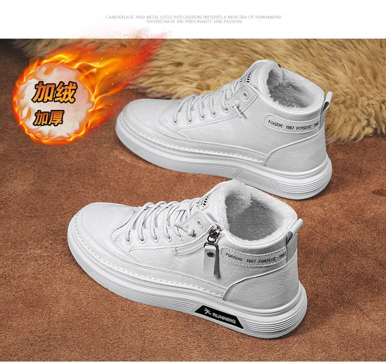 Férfi Téli Bundás Sneaker - Meleg Bőr Casual Cipő Platform Talppal