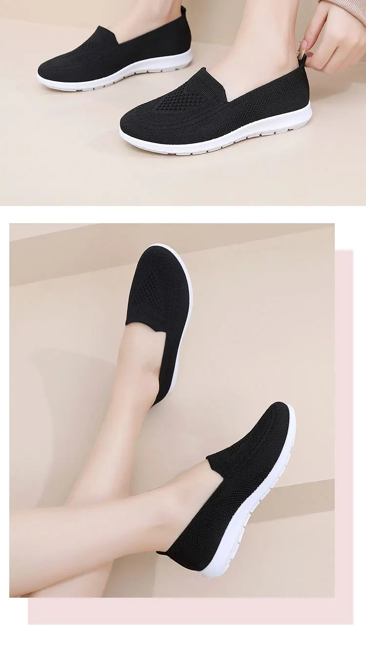 Női Slip-On Cipő - Lélegző Hálós Casual Lapos Cipő Tavaszi-Őszi Szezonra