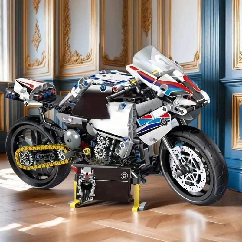 Motorkerékpár Építő Kocka Modell 2439 Db Fehér és Arany - Könnyen Összeszerelhető és Ajándéknak Ideális