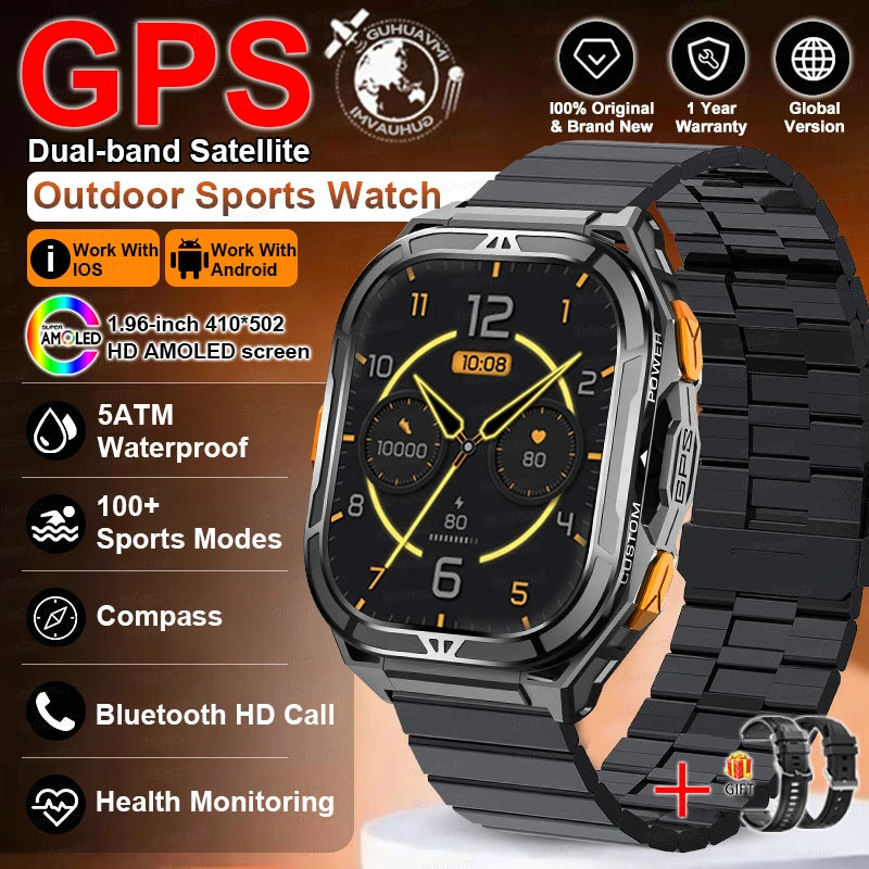 MilSpecTech Katonai Beidou GPS Okosóra - 1,96 Hüvelykes Kijelző, 10ATM Vízálló, Bluetooth Hívás