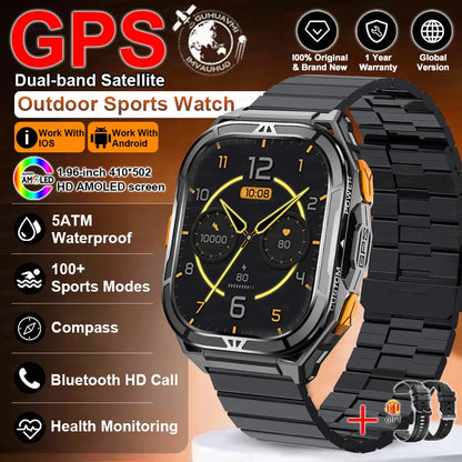 MilSpecTech Katonai Beidou GPS Okosóra - 1,96 Hüvelykes Kijelző, 10ATM Vízálló, Bluetooth Hívás