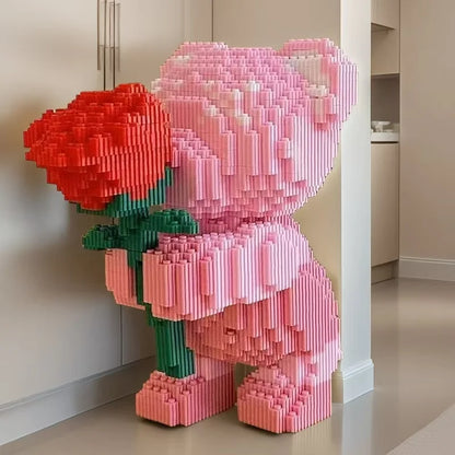 3888 Darabos Építő Kocka Készlet Rose Bear - Romantikus Medve Rózsákat Tart Ajándék Magas Összeállítás