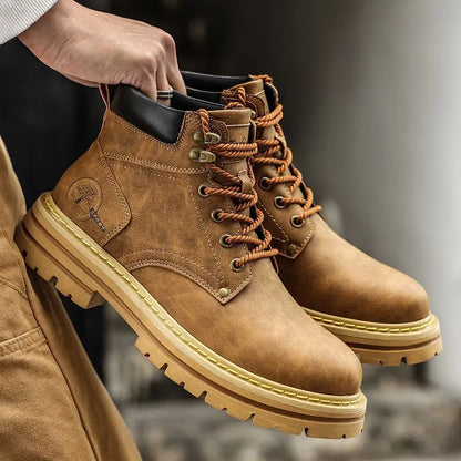 Herren-Ankle-Boots – Plateau-Lederstiefel mit Schnürung