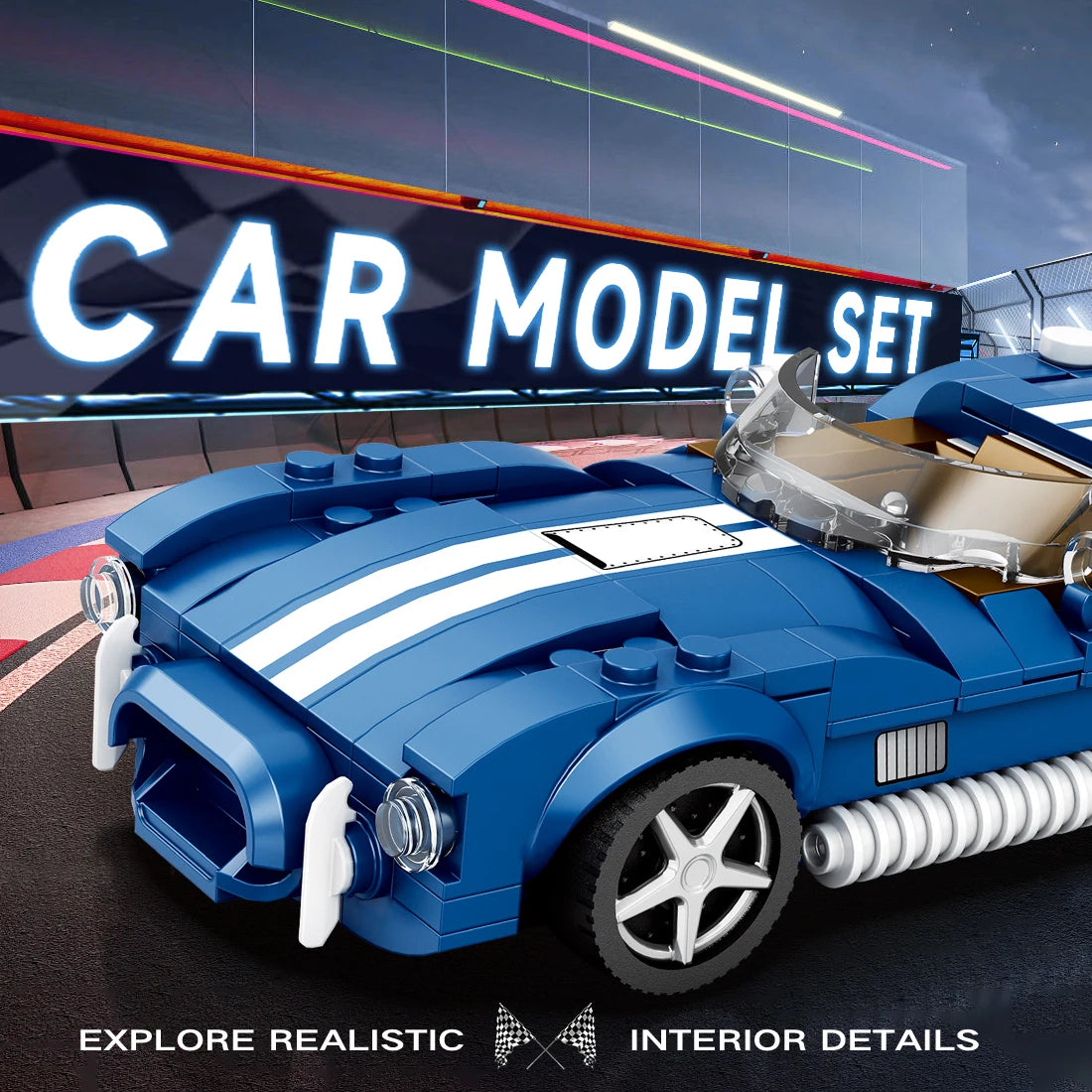 AMAZINGBLOKS 312 Pcs Kék Sport Autó Építő Készlet - Oktató Játék És Asztali Dísz Modell Gyerekeknek