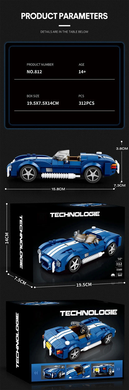 AMAZINGBLOKS 312 Pcs Kék Sport Autó Építő Készlet - Oktató Játék És Asztali Dísz Modell Gyerekeknek