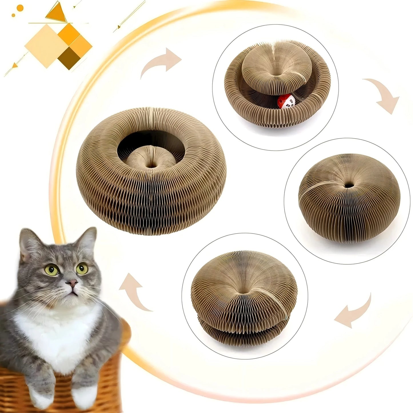 Magic Cat Kaparó Deszka Labdával Kör Alakú Hullámos Karton Macska Játék - Edzi Karmait És Leköti Figyelmét
