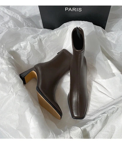 Women's Ankle Boots - Soft Leather High Heel Shoes