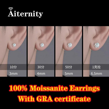 0.1ct-2ct D Color Certified Moissanite Stud Earrings Lab Created Diamond 925 Sterling Silver Wedding - BAALAAZ