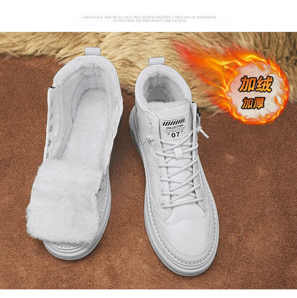 Férfi Téli Bundás Sneaker - Meleg Bőr Casual Cipő Platform Talppal