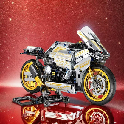 Platina Motorkerékpár Építő Szett 2456 Db - Mechanikus Transzmisszióval és Mozgó Hengerrel, Asztali Kiállítási Projekt