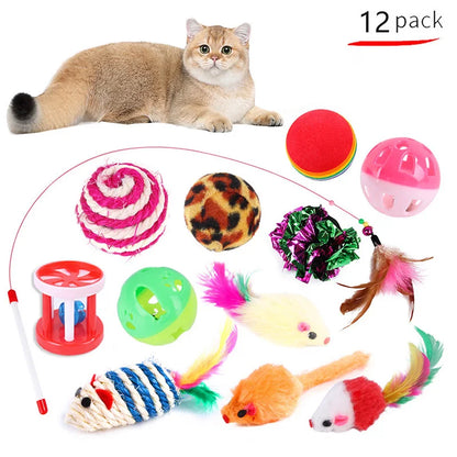 CatJoy Kiscica Játékok Válogatás - Sokoldalú Macska Játszókészlet Színes Sisal Egérrel Harang Gömbbel