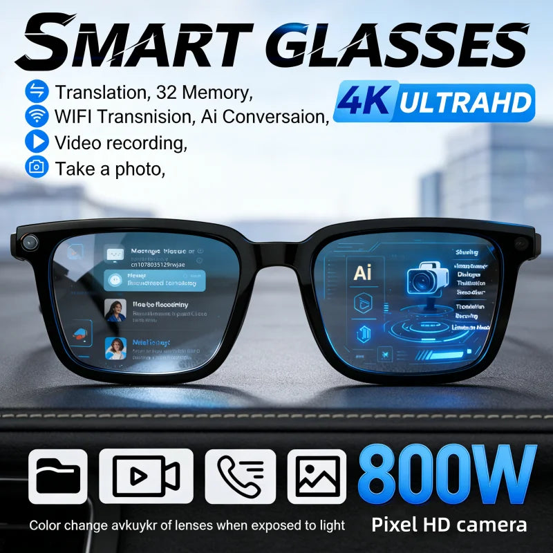 AI Okosszemüveg – 4K Kamera, Bluetooth Hívás, Valós Idejű Fordítás