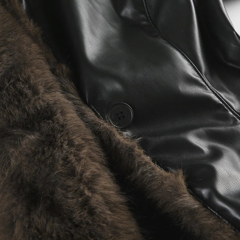 Leather Jacket Women's Fur Warm