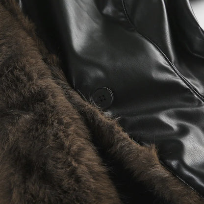 Leather Jacket Women's Fur Warm