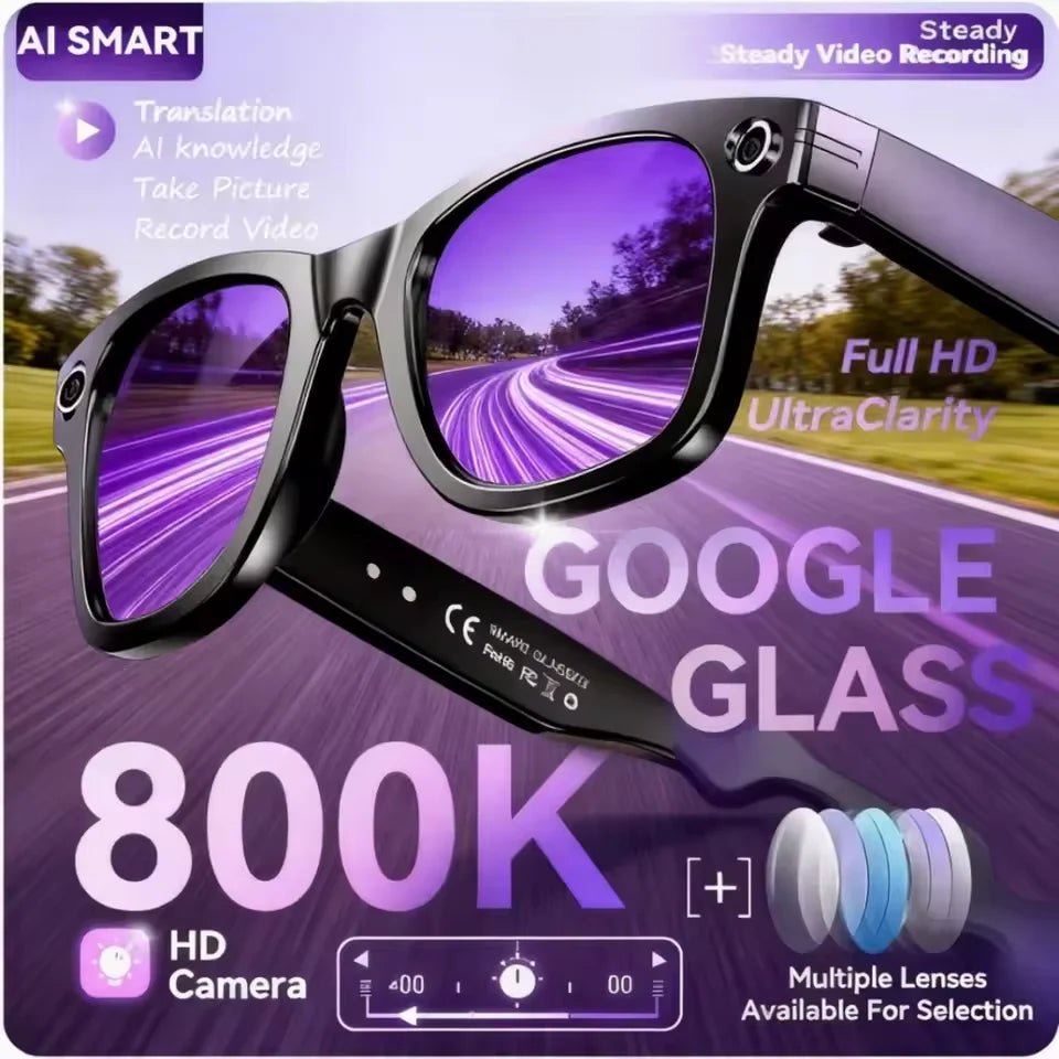 GUHUAVM Kamera AI Szemüveg - Színváltó Okos Fordító, 720p Két Kamera, Vízálló, ChatGPT 4.0