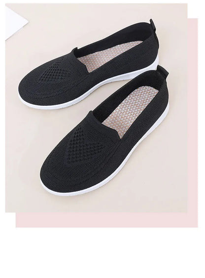 Női Slip-On Cipő - Lélegző Hálós Casual Lapos Cipő Tavaszi-Őszi Szezonra