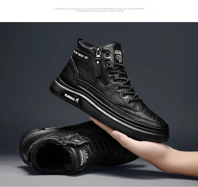 Férfi Téli Bundás Sneaker - Meleg Bőr Casual Cipő Platform Talppal