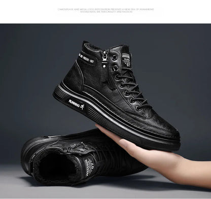 Férfi Téli Bundás Sneaker - Meleg Bőr Casual Cipő Platform Talppal