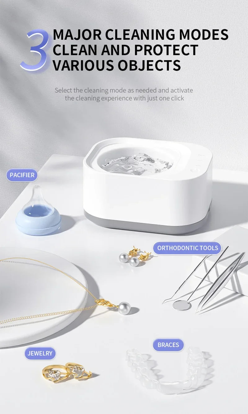 Xiaomi 50kHz UV Ultrahangos Tisztítógép - Fogszabályzó, Ékszer, Szemüveg Tisztító, 3 Fokozat