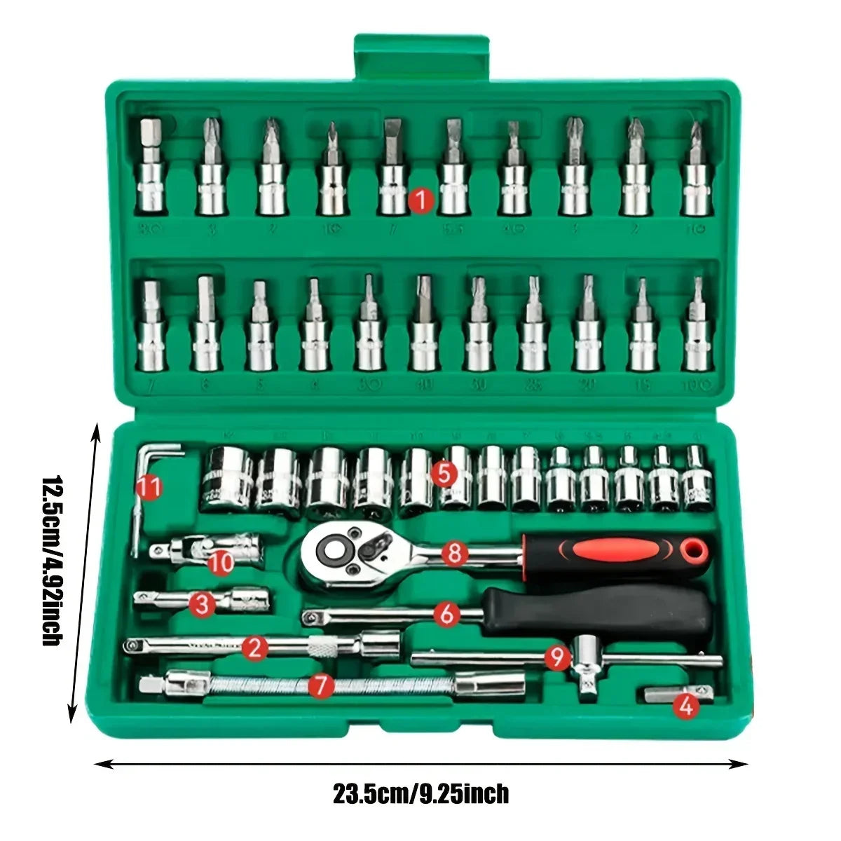 46 Darabos Családi Szerszámkészlet 1/4 Colos Autós Socket Készlet Hex Bitek Forgó Kulcs - Teljes Készlet