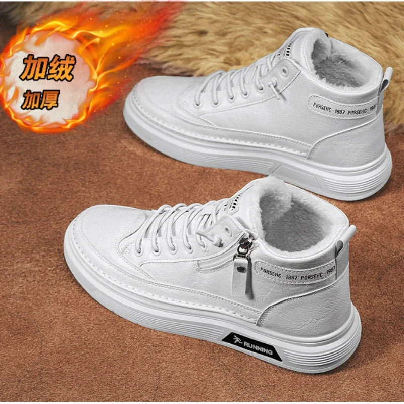 Férfi Téli Bundás Sneaker - Meleg Bőr Casual Cipő Platform Talppal