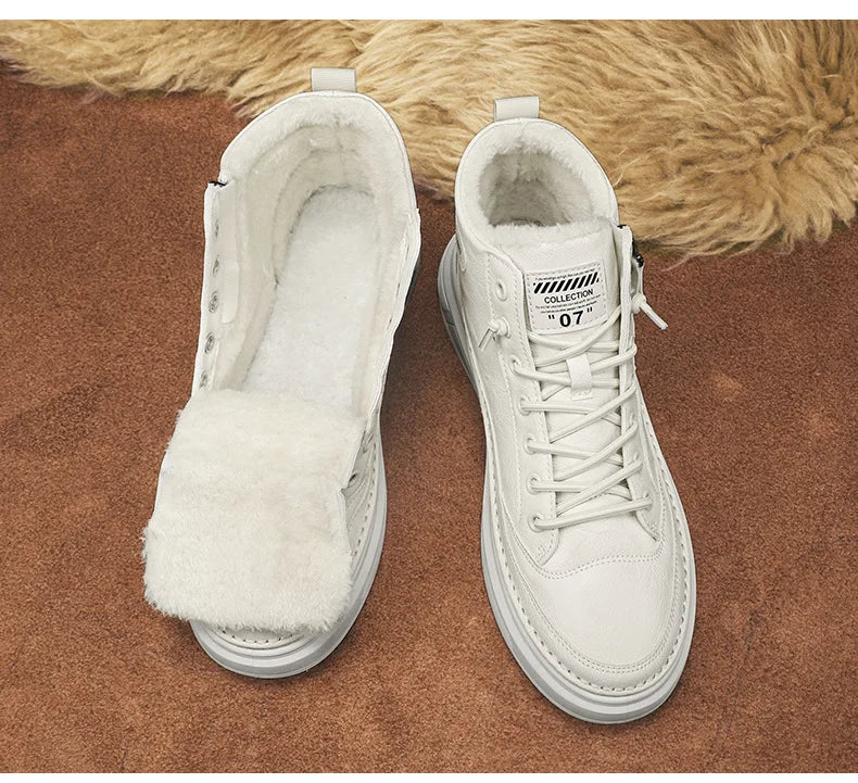 Férfi Téli Bundás Sneaker - Meleg Bőr Casual Cipő Platform Talppal