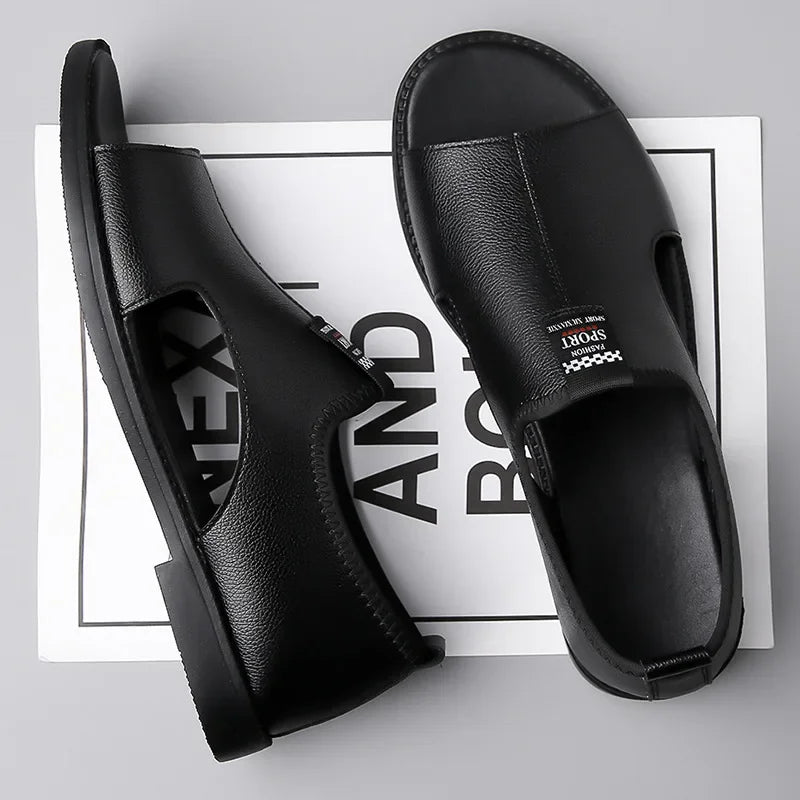 Férfi Designer Bőr Szandál - Divatos Nyári Strand Papucs Csúszásmentes