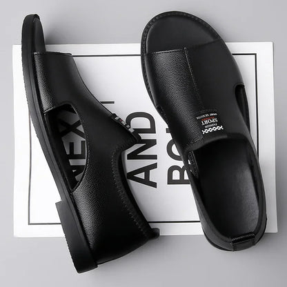 Férfi Designer Bőr Szandál - Divatos Nyári Strand Papucs Csúszásmentes