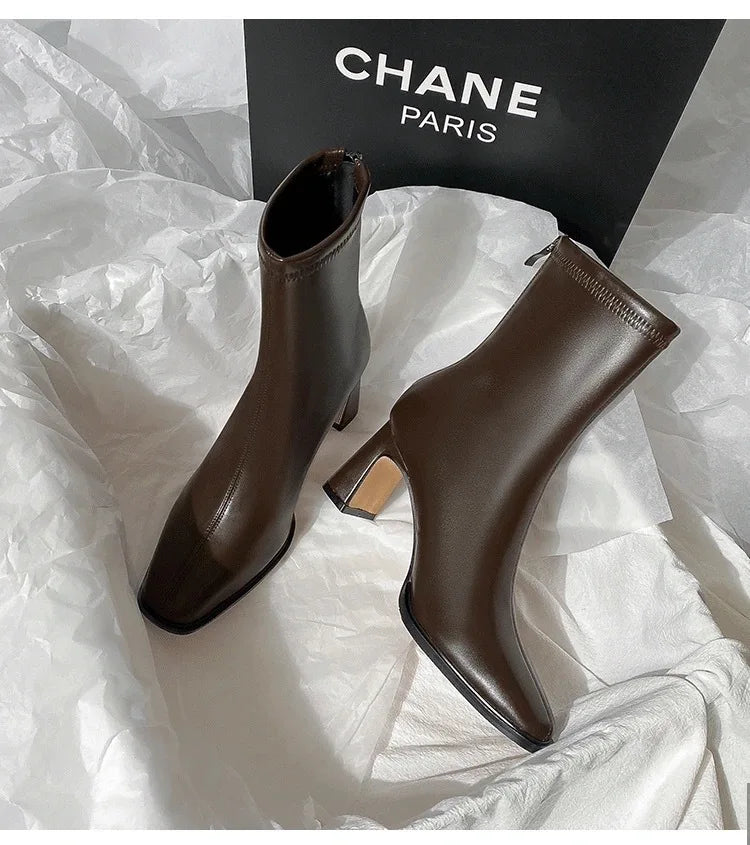 Women's Ankle Boots - Soft Leather High Heel Shoes